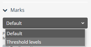 A screenshot of the marking thresholds dropdown in an Inspera question.